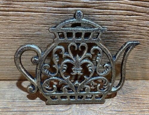 Vintage Tea Kettle Hot Pad Trivet Cast Iron 7.5" Wide by 6" deep Kitchen Decor 0184-0254