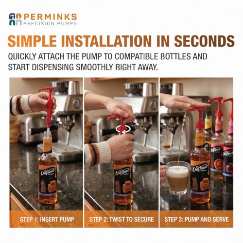 Image of Syrup Pump, Compatible with 750ml Torani, Davinci & Skinny, 6-Pack, Red | Leak-free, 1 /4oz precision pump with locking nozzle. Great for coffee bar accessories, dirty soda stations & dessert sauces
