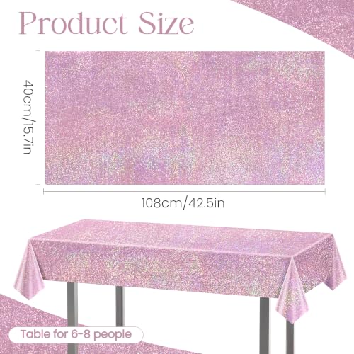 Image of Just Shimmer Light Pink Holographic Tablecloth 40 x 108, 1 Pack Iridescent Shiny Plastic Table Cover for Girls Birthday, Baby Shower, Bridal Shower, Princess and Bachelorette Party Decorations