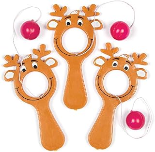 Baker Ross AF834 Mini Reindeer Bat & Ball Games Value Pack  Christmas Novelty Toys for Kids, Perfect Party, Loot, Prize Bag or Stocking Filler (Pack of 5), Assorted