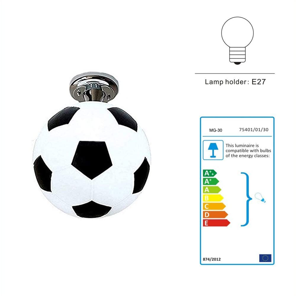 Luminaire Chambre Ado Garcon Lampe Plafonnier Football Noir et Blanc LED Enfant