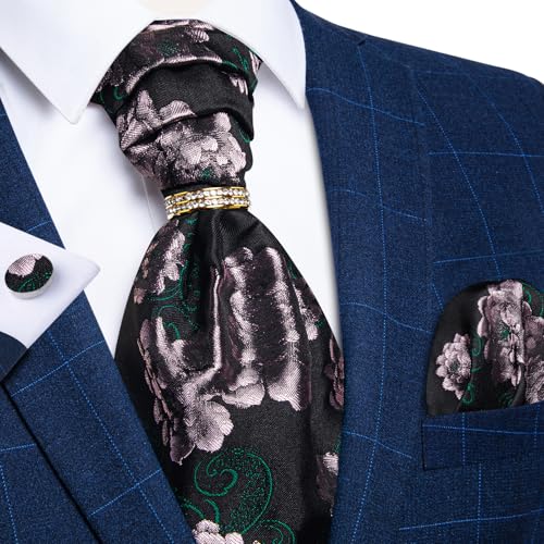 Image of DiBanGu Silk Woven Ascot Cravat with Pocket Square Set for Men | Paisley Ascot,Wrinkle-Resistant,Silky Smooth,Easy to Match,Cufflinks,Tie Ring,Wedding,Ceremonies,Party Occasions,Banquet