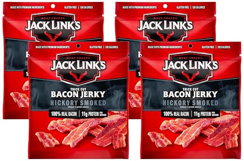 Jack Link's Bacon Jerky, Hickory Smoked - Flavorful Ready to Eat Meat Snack with 11g of Protein per...