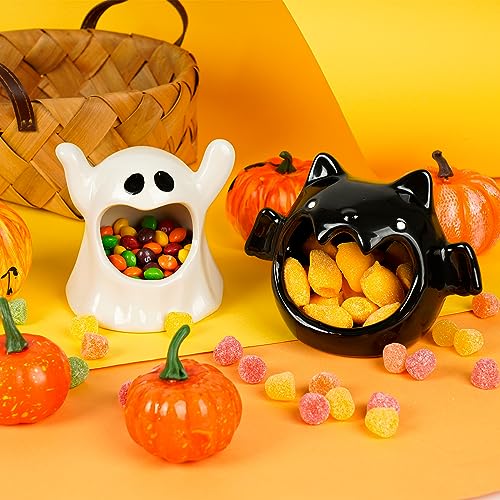 4 Pieces Halloween Candy Bowls Ceramic Bat Ghost Candy Dish Holder Tiered Tray Ornament Tableware for Halloween Party Trick or Treat Decor