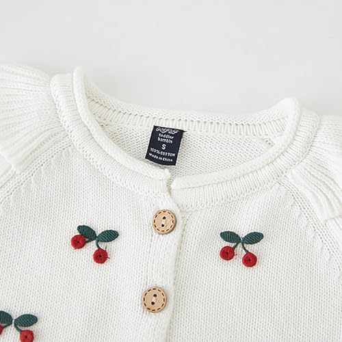 Baby Girls Knit Button Sweater Cherry Embroidery Long Sleeve Single Breasted Cardigan Fall Winter Cute Coat3