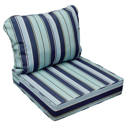 Image of AAAAAcessories Outdoor Seat Cushions for Chairs, Fade-Resistant, Waterproof Patio Furniture Replacement Cushions, 25.5 inch x 25.5 inch x 5 inch + 25.5 inch x 19 inch, Ash Teal Seaside Stripe