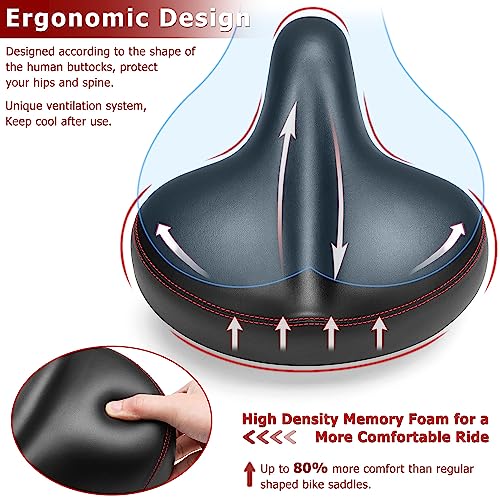 Cdywd Oversized Bike Seat For Men & Women Comfort, Extra Wide Cushion Large Bicycle Seat With Comfortable Padded, Bike Saddle Replacement For Mountain, City, Cruiser, Stationary, Exercise Bike, Ebike #TOP2