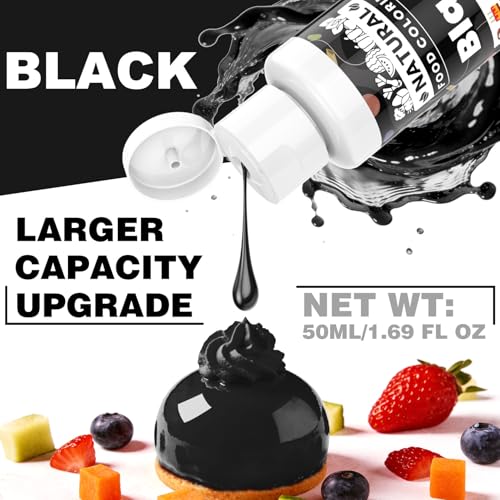 Image of Black Natural Food Coloring - 50ml Plant Based Food Dye, No FD&C & Artificial Dyes, Gluten-Free, Food-Grade, Vibrant Liquid Colors for Icing, Baking, Cake Decorating, Frosting, Fondant, Slime - 1.69 Fl.Oz Bottles