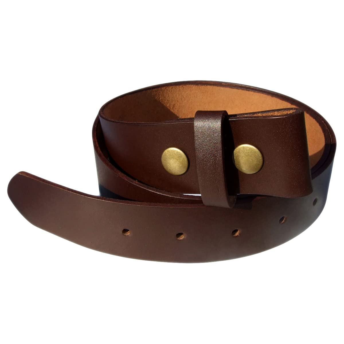 Qha Men's Brown Snap On Leather Belt For Full Grain Belt Strap No Buckle Q77 48"-52" 3XL