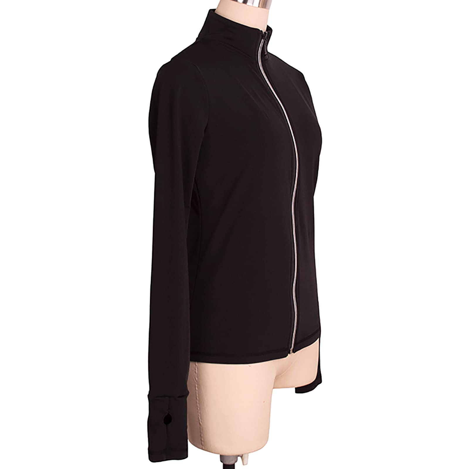 Veste de Patinage Artistique Filles et Femmes Costumes de Compétition D'entraînement Patinage sur Glace Crystal avec Strass(Size:XXS,Color:Noir-Épais)