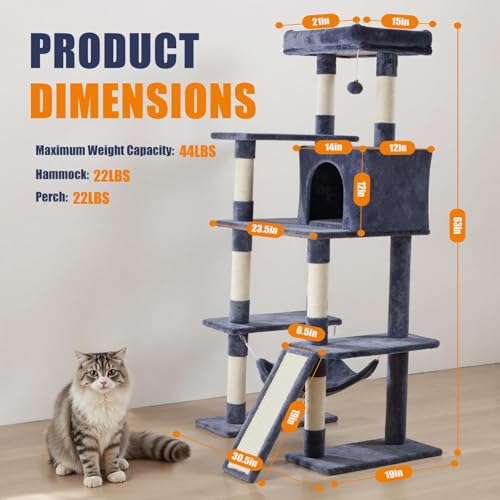 Torre para Gatos Multi-Niveles 63" con Rascadores y Plataformas miniatura 3