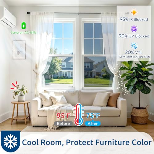 Image of rabbitgoo Window Privacy Film One Way Window Tint for Home, Removable Reflective Heat Sun Blocking Anti UV Glass Door Covering, Mirror Tinting Film House Office, 23.6 Inch X 16.4 Feet, Silver