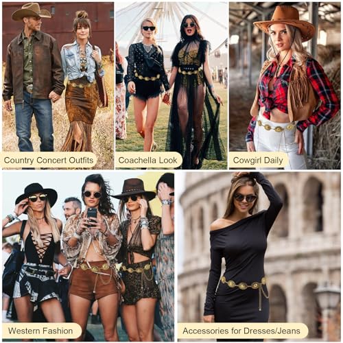 Ammiko Western Concho Belt for Women Chain Belt Fashion Cowgirl Waist Belts for Dresses Jeans Country Concert Outfit 7