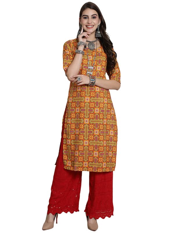 Image of 7Threads Kurti for Women|Kurti|Kurta|Kurta for Women|Crepe Kurti|Printed Kurta|Crepe Straight Kurti Kurti