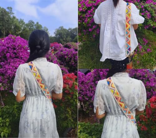 Image of Wide Purse straps Crochet Flower replacement crossbody for Handbag Adjustable Embroidery Knit Guitar Shoulder strap
