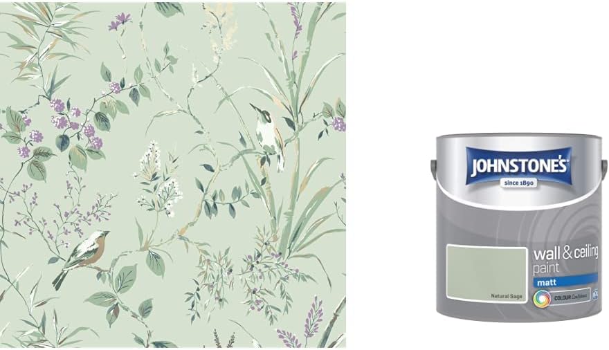 Mariko Mint/Plum Wallpaper & Johnstone's Wall & Ceiling Paint