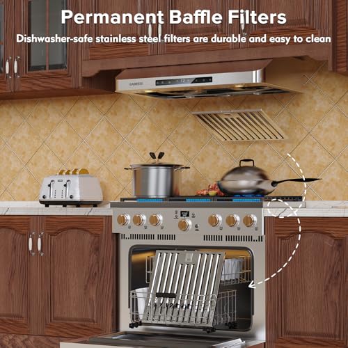 Under Cabinet Range Hood 30 Inch,900 CFM Stainless Steel Kitchen Stove Vent Hood with 4 Speed Exhaust Fan Gesture Sensing/Touch/Remote Control