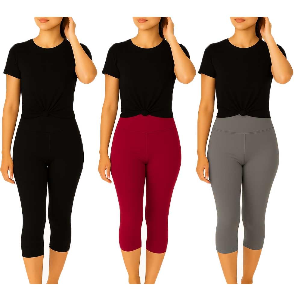Womens Plain Yoga and Gym Wear Capri for Women Black, Grey, Pink (Pack of 3)-picture-40