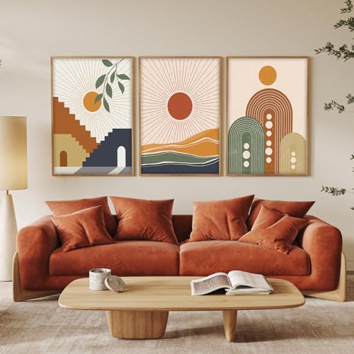 Image of BANGERZ Wall Art Painting Boho Artwork Living Room and Bedroom Frames Decor, Office and Framed Hotel Decoration Big Size Set of 3 (Artwork 3, 19x25 inch)