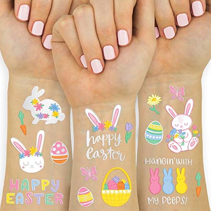 xo, Fetti Easter Party Supplies Temporary Tattoos - 48 Glitter Styles | Easter Bunny Decorations, Easter Basket, Easter Eggs Activity