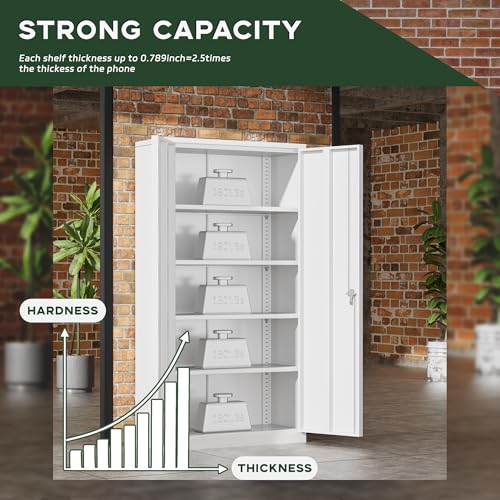 Image of Greenvelly Metal Storage Cabinet, 72 inch Locking Metal Garage Storage Cabinet with Doors and 4 Adjustable Shelves, Lockable Steel Cabinets for Home Office, Garage, Shop, School (White 36 inch W x 18 inch D)