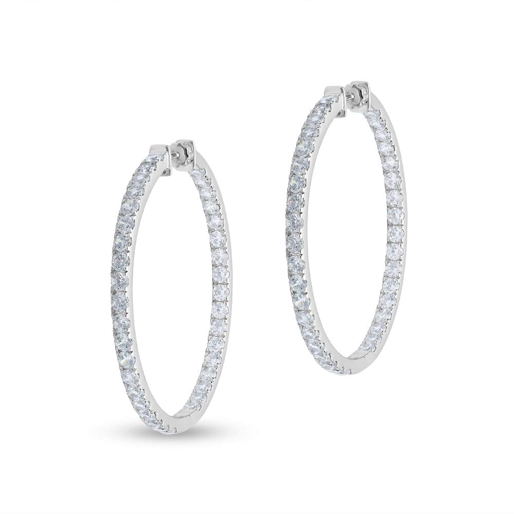 3/4 to 5 Carat Round Diamond Inside Out Hoop Earrings for Women in 14k White or Yellow Gold (F-G, SI1-SI2, cttw) Screw Back by Privosa Fine Jewelry