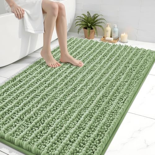 Image of Arotive Luxury Large Bathroom Rugs 47x32, Extra Soft Thick Absorbent Shaggy Chenille Bath Rugs, Machine Wash Dry, Bath Mats for Bathroom Floor, Tub and Shower, Home Decor Accessories, Sage Green