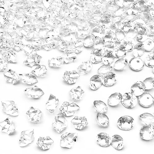 ATREFUU 200Pcs Clear Fake Gemstones Including 100Pcs Plastic Fake Rocks and 100Pcs Fake Diamonds...