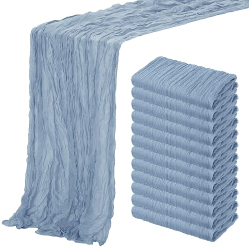 Aktor 12 Pack Dusty Blue Cheesecloth Table Runner 10Ft Gauze Table Runner Boho Semi Sheer Cheese Cloth Fabric Runners for Wedding Birthday Baby Shower Party Table Decoration（Dusty Blue）