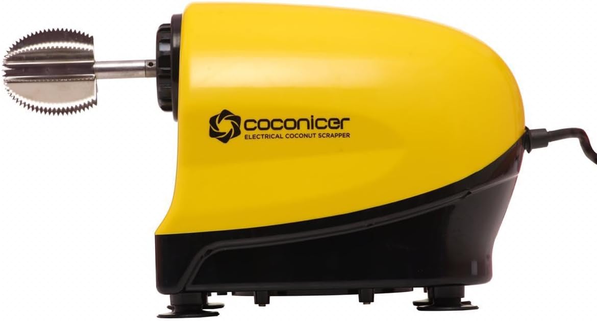 EUROMAX Coconicer Electric Coconut Scraper, Kitchen Grater with Safety Cap, Yellow
