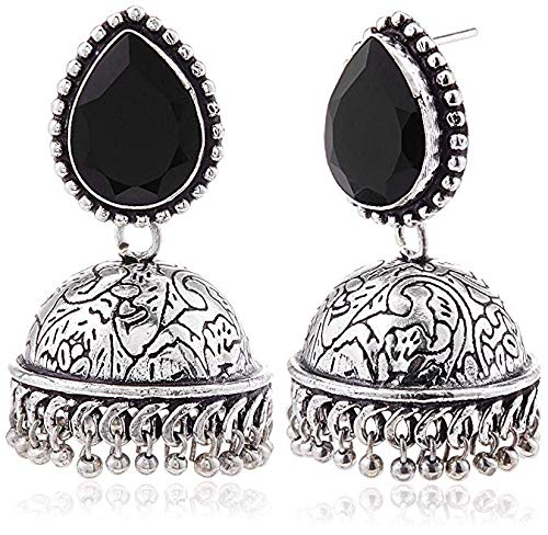 El Regalo Traditional Ethnic Statement Jhumka Stones Earrings in Oxidized Silver Finish for Girls & Women (Black) (B082T11352) Amazon Price History, Amazon Price Tracker