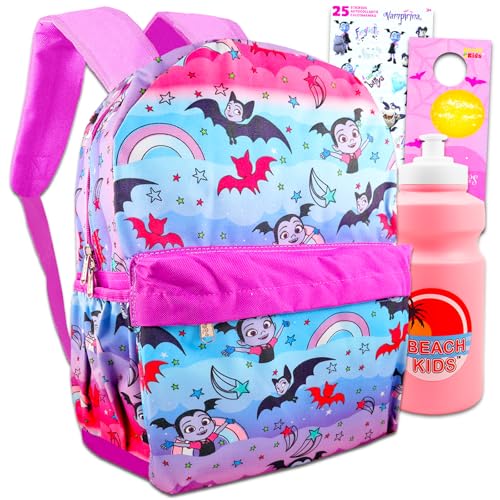 Disney Vampirina Large Backpack Set - Bundle with 16" Vampirina Backpack Plus Water Bottle, Stickers, & More | Vampirina Backpack Toddler Girls