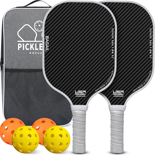 BAGAIL Pickleball Schlägerset, Pickle-Ball Schläger mit 4 Bällen, leicht – hohe Stoßdämpfung – ergonomisch, geeignet für Pickleball-Spiele im Innen- und Außenbereich, Grau/2er-Pack