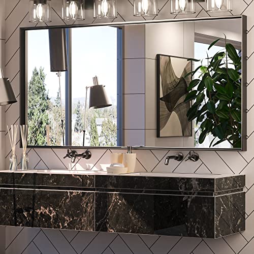 Image of Keonjinn 60x30 Inch Black Bathroom Mirror for Over Sink, HD Tempered Glass