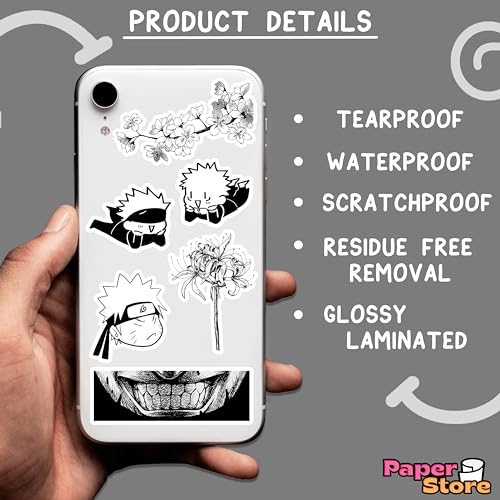 Image of Paper9store Pack of 80+ Anime Stickers for Laptop, Phone Case, Guitar, Bike, Pc, Scrapbook etc. Waterproof Glossy Laminated Residue Free Anime Stickers (Manga Stickers)