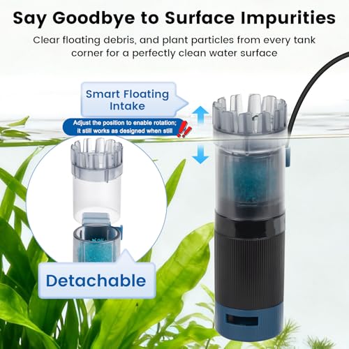 Image of Aquarium Surface Skimmer, 90 GPH Flow Rate - Ideal for Freshwater & Saltwater Compatible, 5W - Efficient Waste Removal