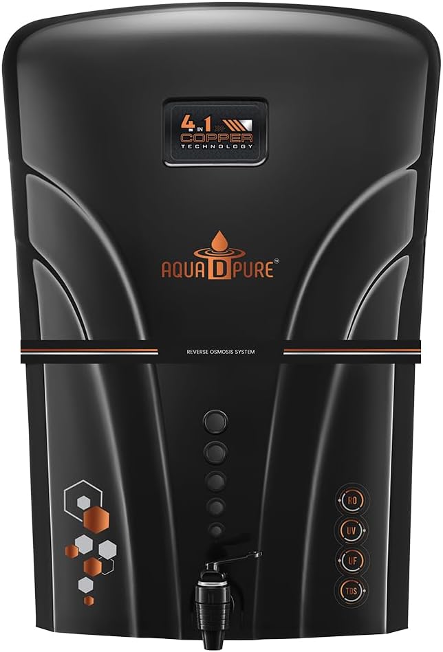 RO+UV Water Purifier with Aqua Copper Infuser Technology | RO + UV + UF + Active Copper+ TDS Control, 12 LPH Output, 12L Storage, Black