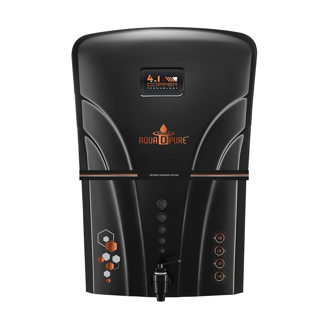 AQUA D PURE RO+UV Water Purifier with Aqua Copper Infuser Technology | RO + UV + UF + Active Copper+ TDS Control, 12 LPH Output, 12L Storage, Black