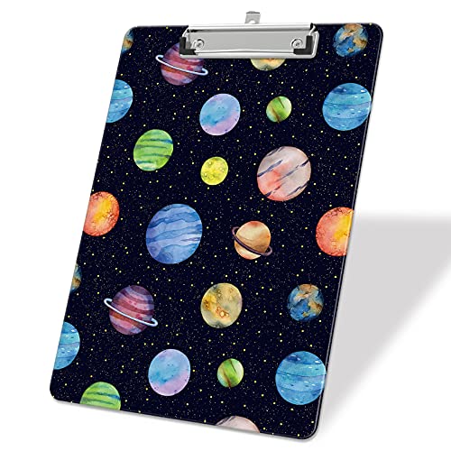 ZAXMEY Plastic A4 Clipboards, Cute Clip Board Stardard Letter Size 9 x 12.5 in, Office Decorative for Students Women Men and Kids, Planet