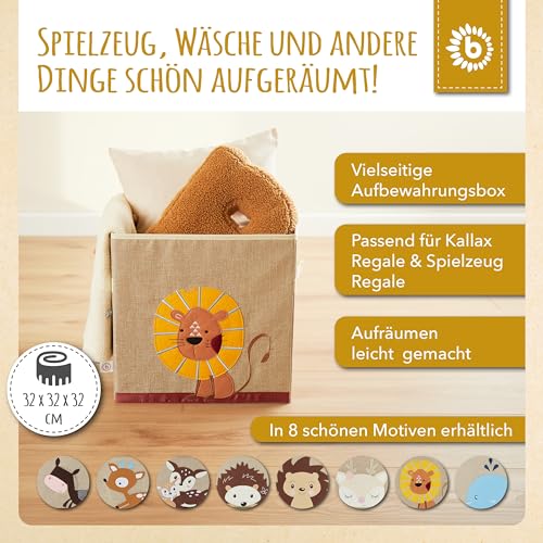 Bieco Aufbewahrungsbox Kinder | Löwen Motiv ca. 36L faltbar | Süße Spielzeug Kiste für Kallax Regal | Aufbewahrungsbox 33x33x33 | Kallax Boxen für Spielzeug Aufbewahrung | Storage Box Kallax
