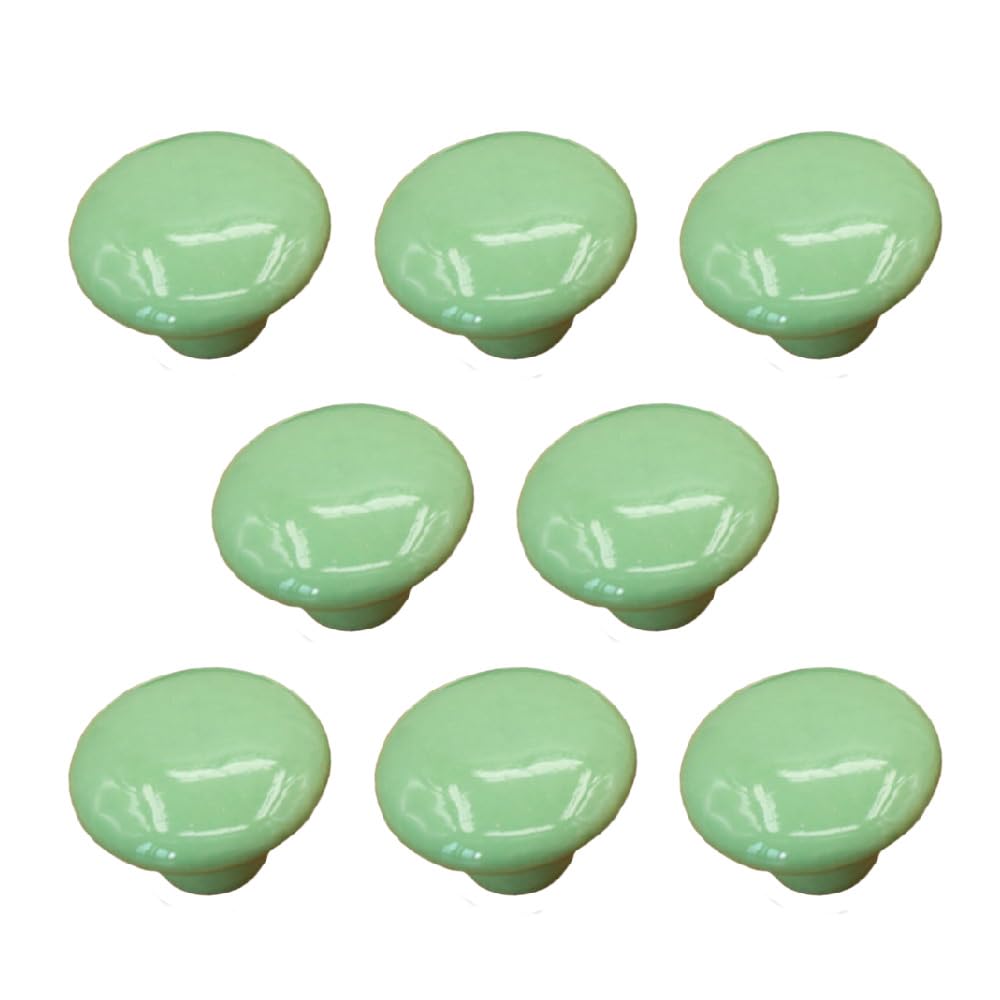 8 Pack Round Drawer Knobs, 32mm Ceramic Single Hole Cabinet Door Handles with Screws, Mushroom Shape Pull Handles for Dresser Cupboard Wardrobe, Green