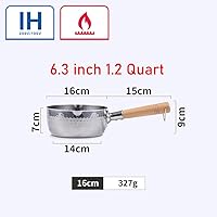Vista 6 de Yukihira - Cacerola tradicional japonesa Yukihira de acero inoxidable, cacerola para salsa de leche, mango de madera