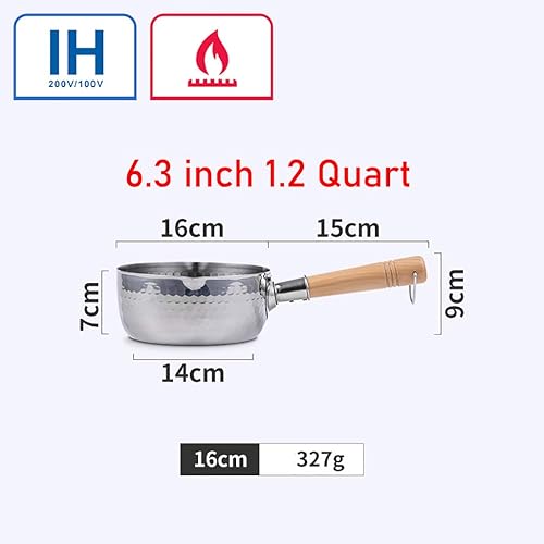 Miniatura 6 de Yukihira - Cacerola tradicional japonesa Yukihira de acero inoxidable, cacerola para salsa de leche, mango de madera (6.3 pulgadas, 1.2 cuartos de