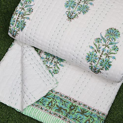 Edredón Kantha de algodón artesanal estampado a mano 90x108 boho 3