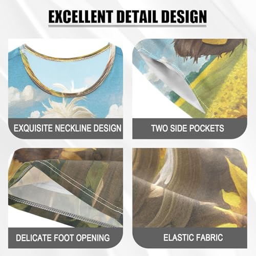 ALAZA Milk Cow Sunflower Blossom Pajamas Set Short Sleeve Cotton Sleepwear Summer Pjs 2 Piece 5-14Y4