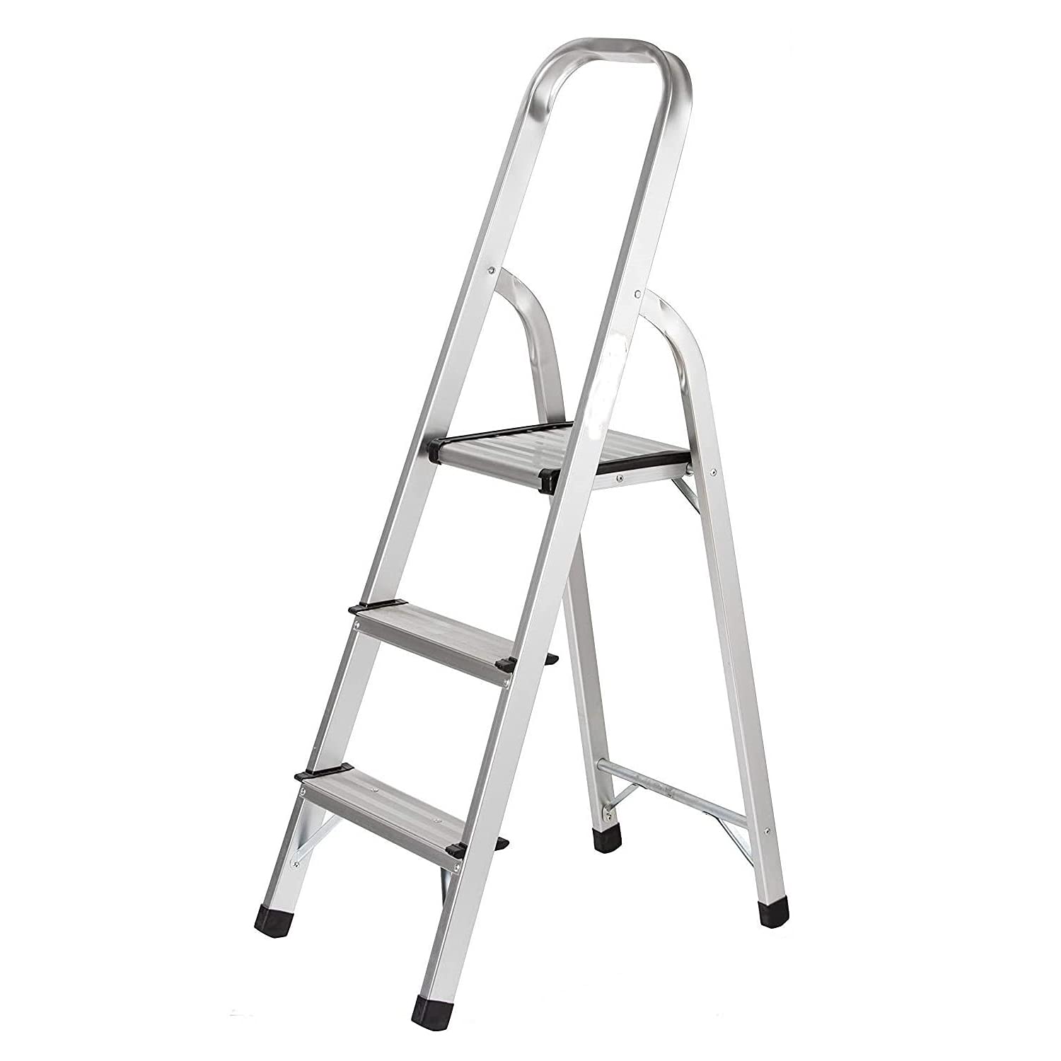 3 Step Ladder, Heavy Duty Aluminum, Portable Folding Stool, With Anti-Slip Steps & Non-Slip Feet, Strong Sturdy Steel Safety EN 131 Household Stepladder for Home Kitchen Garage