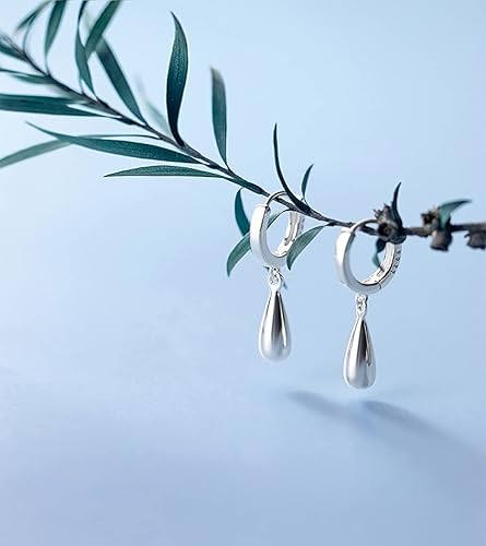 Miniatura 5 de Reffeer Solid 925 Sterling Silver Teardrop Dangle Earrings Hoops for Women Girls Water Drop Earrings Huggies