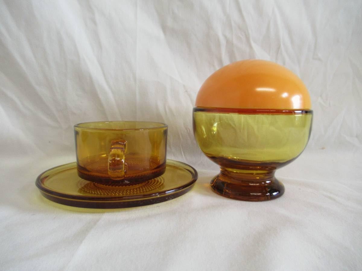 Amazon.co.jp: 保管品□カメイガラス□琥珀 昭和レトロ カップ
