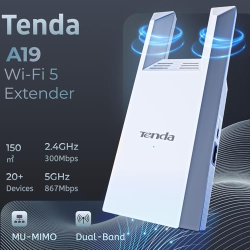 Image of WiFi Range Extender AC1200 - WiFi Extender with Ethernet Port, 1.2Gbps Home Signal Booster, Dual Band, Up to 1600 Sq & 32 Devices,A19