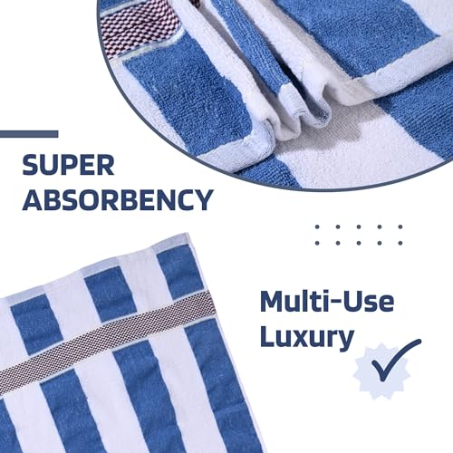 Image of Kuber Industries Pack of 2 Bath Towels for Men - Highly Absorbent 144 GSM Cotton Bathroom Towel for Bath, Gym, Travel - Blue Patti, 30x60 Inch, White